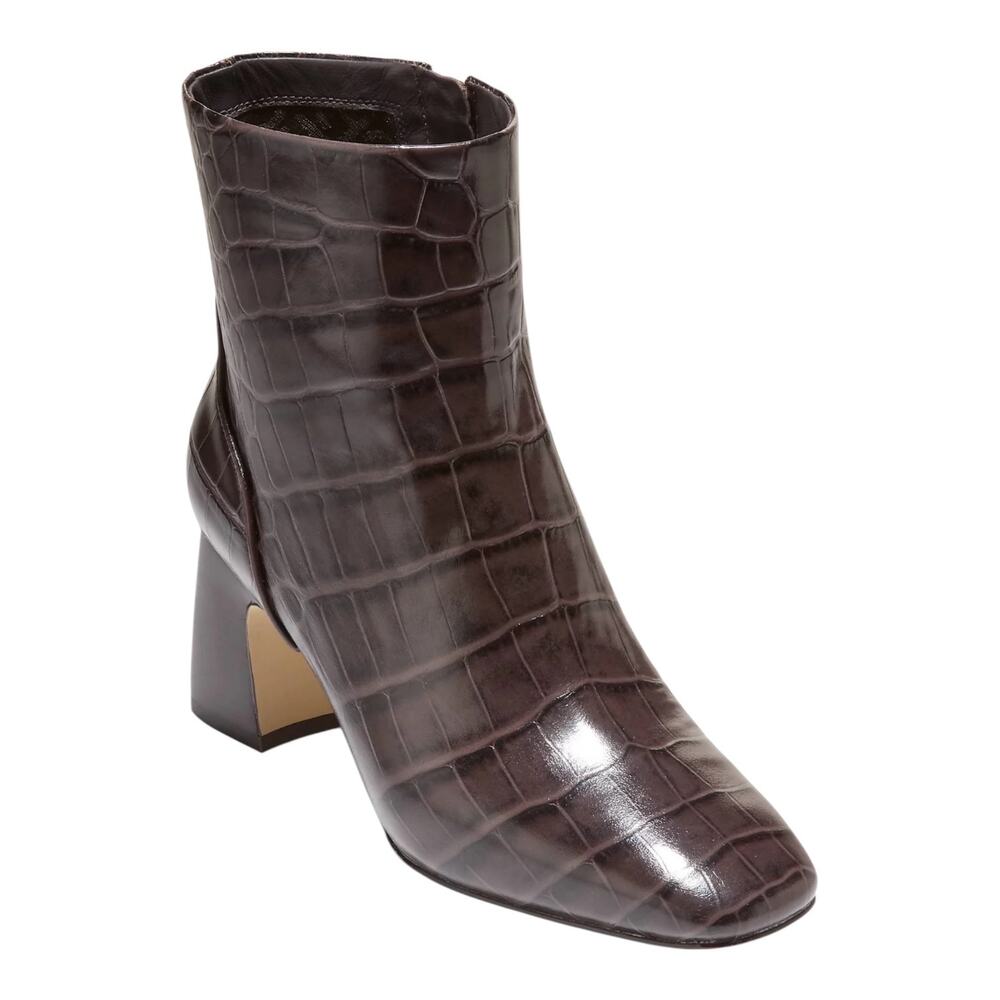 Cole Haan Women's Gemma Leather Croco Embossed Dress Booties Brown Size 8